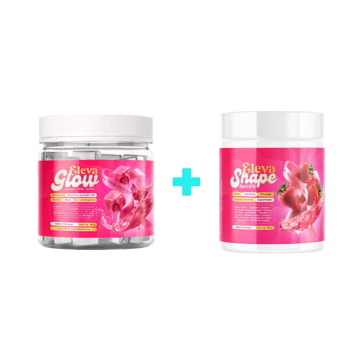 Combo Eleva Shape Refrifit Sabo Morango + Eleva Glow